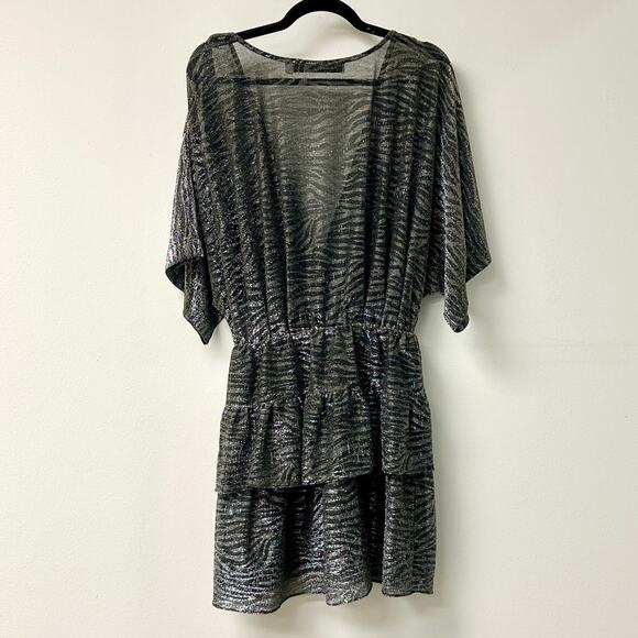 IRO Wide Shimmer Sheer Plunging Neck Blouson Mini Dress Black Women's 36 / US 4 - Picture 6 of 6